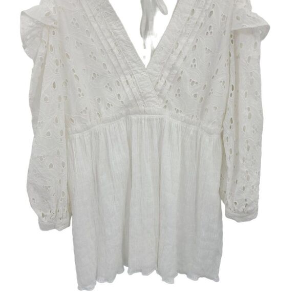 IRO Dress Cottagecore Eyelet Lace Cutout Ruffle Puff Sleeve Mini Babydoll M - Picture 12 of 17